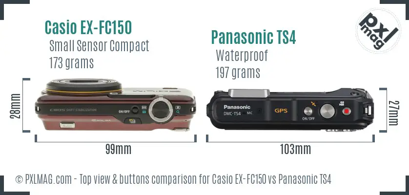 Casio EX-FC150 vs Panasonic TS4 top view buttons comparison