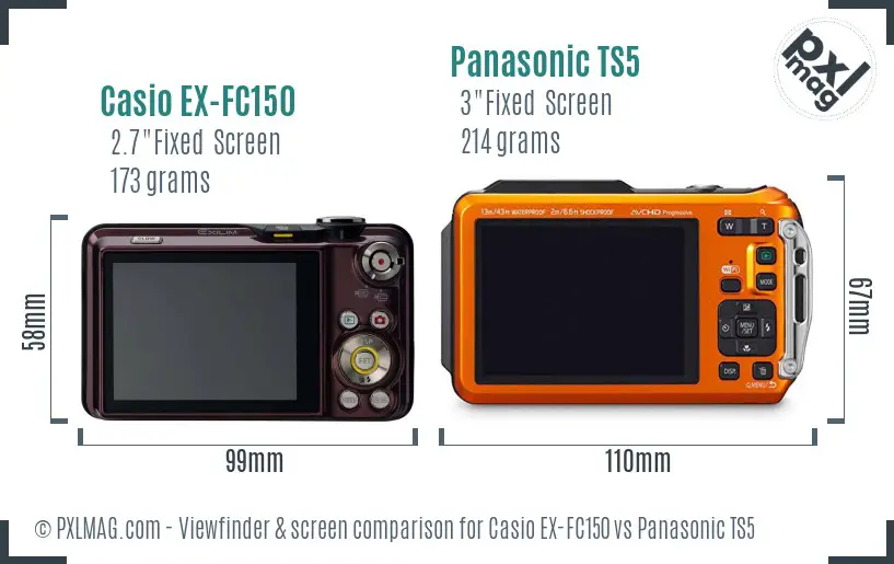 Casio EX-FC150 vs Panasonic TS5 Screen and Viewfinder comparison