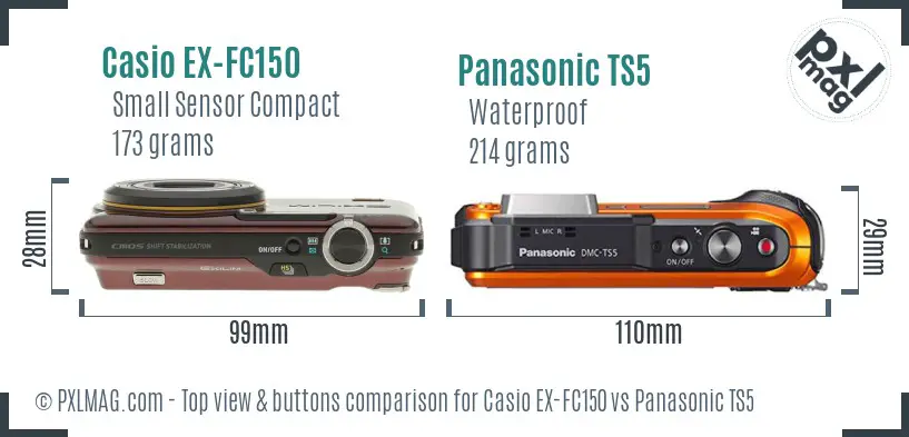 Casio EX-FC150 vs Panasonic TS5 top view buttons comparison