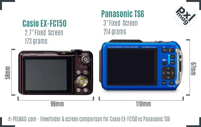 Casio EX-FC150 vs Panasonic TS6 Screen and Viewfinder comparison