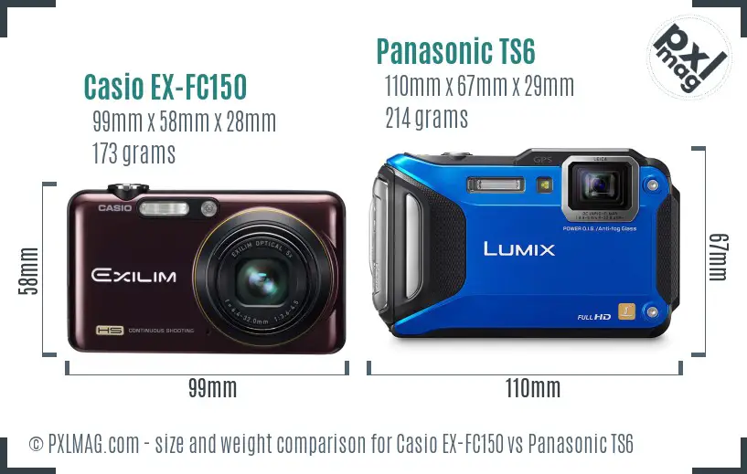 Casio EX-FC150 vs Panasonic TS6 size comparison