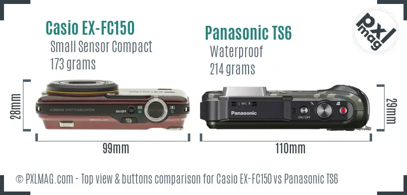 Casio EX-FC150 vs Panasonic TS6 top view buttons comparison
