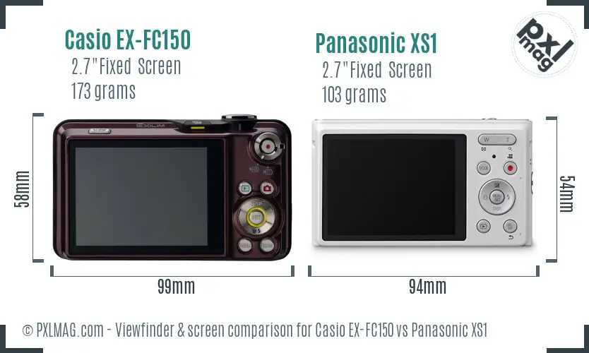 Casio EX-FC150 vs Panasonic XS1 Screen and Viewfinder comparison