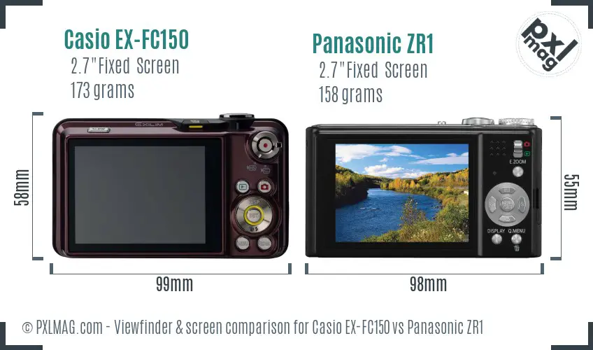 Casio EX-FC150 vs Panasonic ZR1 Screen and Viewfinder comparison