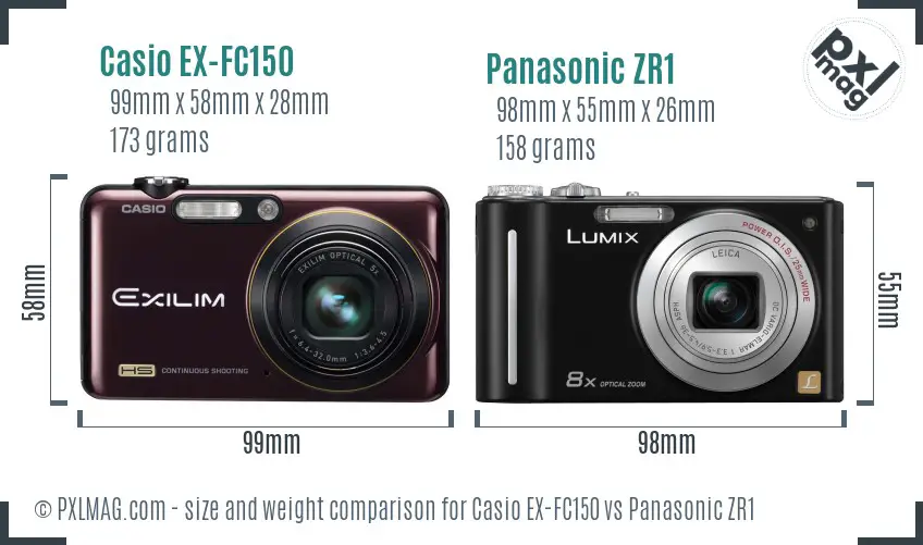 Casio EX-FC150 vs Panasonic ZR1 size comparison
