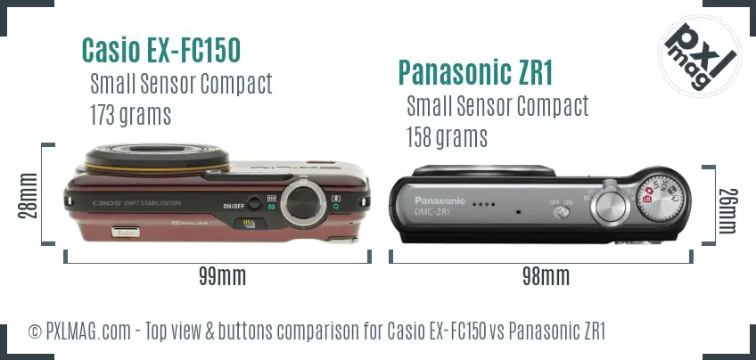 Casio EX-FC150 vs Panasonic ZR1 top view buttons comparison