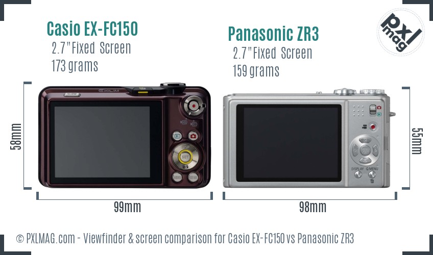 Casio EX-FC150 vs Panasonic ZR3 Screen and Viewfinder comparison