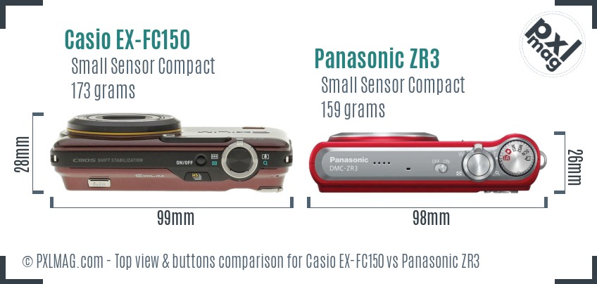 Casio EX-FC150 vs Panasonic ZR3 top view buttons comparison