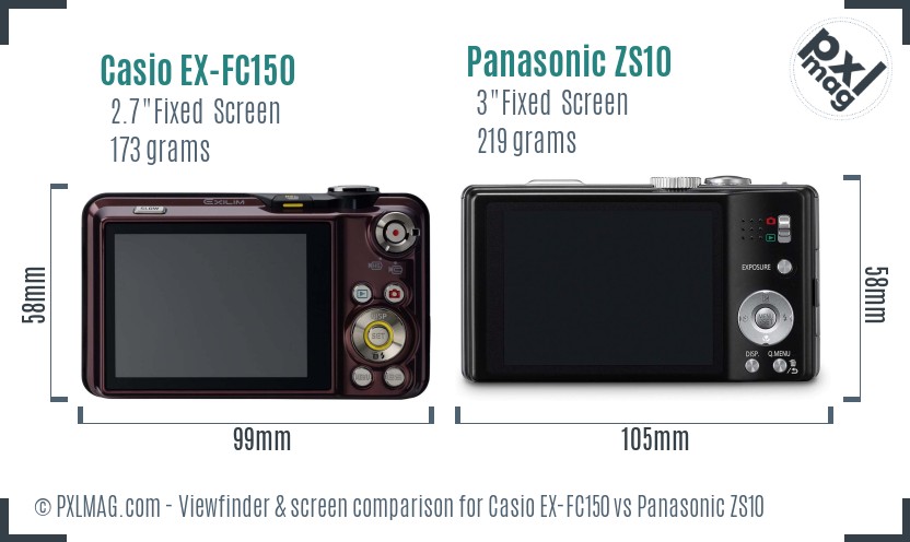 Casio EX-FC150 vs Panasonic ZS10 Screen and Viewfinder comparison