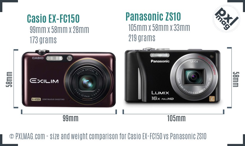 Casio EX-FC150 vs Panasonic ZS10 size comparison Casio EX-FC150 vs Panasonic ZS10 size comparison