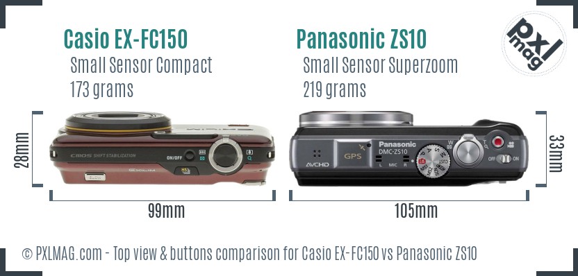 Casio EX-FC150 vs Panasonic ZS10 top view buttons comparison