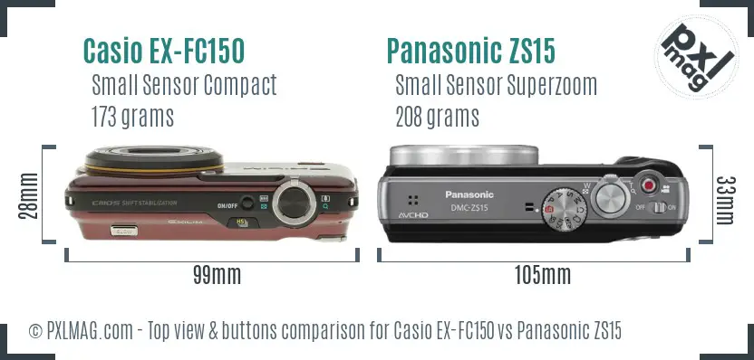 Casio EX-FC150 vs Panasonic ZS15 top view buttons comparison