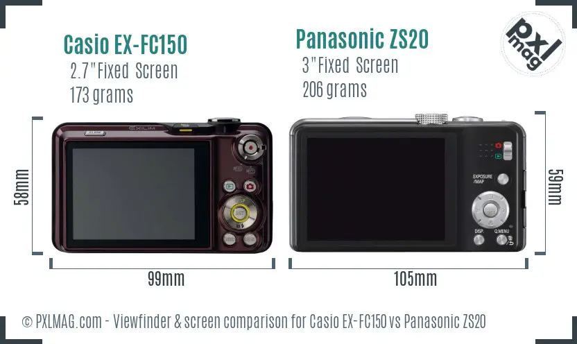 Casio EX-FC150 vs Panasonic ZS20 Screen and Viewfinder comparison Casio EX-FC150 vs Panasonic ZS20 Screen and Viewfinder comparison
