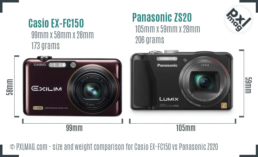 Casio EX-FC150 vs Panasonic ZS20 size comparison Casio EX-FC150 vs Panasonic ZS20 size comparison