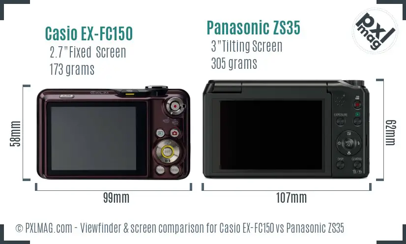 Casio EX-FC150 vs Panasonic ZS35 Screen and Viewfinder comparison Casio EX-FC150 vs Panasonic ZS35 Screen and Viewfinder comparison