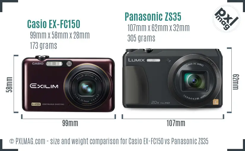 Casio EX-FC150 vs Panasonic ZS35 size comparison Casio EX-FC150 vs Panasonic ZS35 size comparison