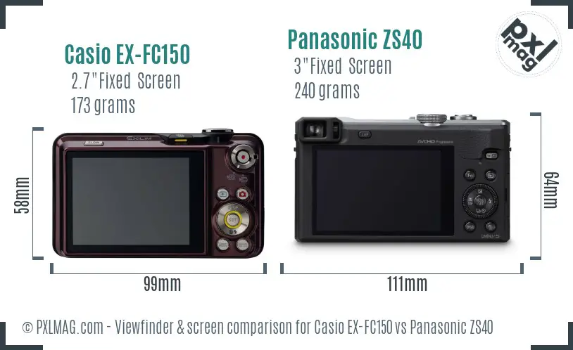 Casio EX-FC150 vs Panasonic ZS40 Screen and Viewfinder comparison Casio EX-FC150 vs Panasonic ZS40 Screen and Viewfinder comparison