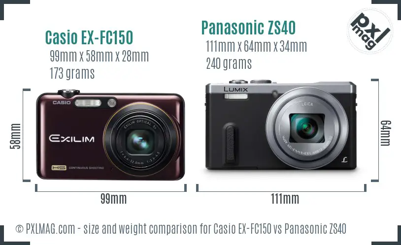 Casio EX-FC150 vs Panasonic ZS40 size comparison Casio EX-FC150 vs Panasonic ZS40 size comparison