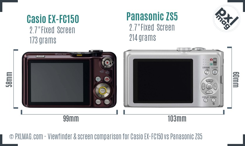 Casio EX-FC150 vs Panasonic ZS5 Screen and Viewfinder comparison