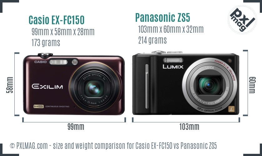Casio EX-FC150 vs Panasonic ZS5 size comparison Casio EX-FC150 vs Panasonic ZS5 size comparison