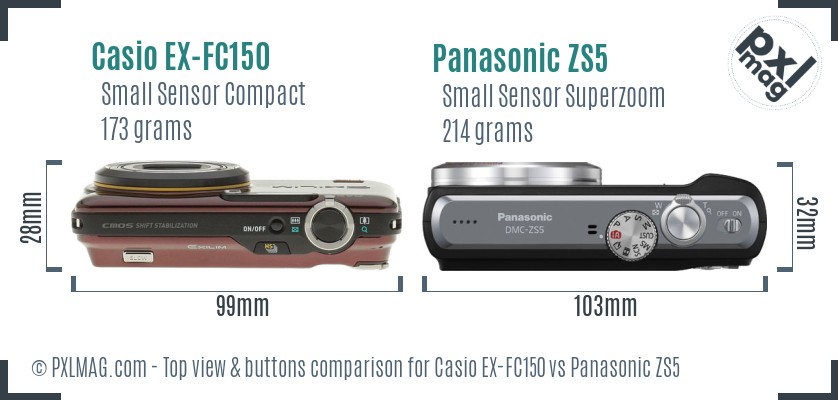 Casio EX-FC150 vs Panasonic ZS5 top view buttons comparison
