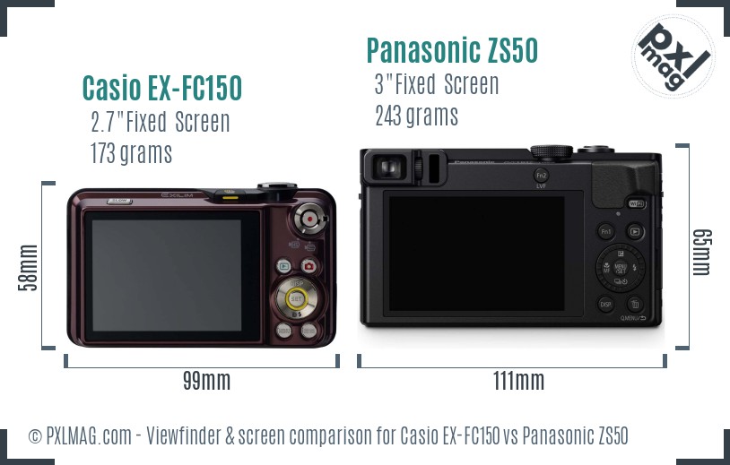 Casio EX-FC150 vs Panasonic ZS50 Screen and Viewfinder comparison