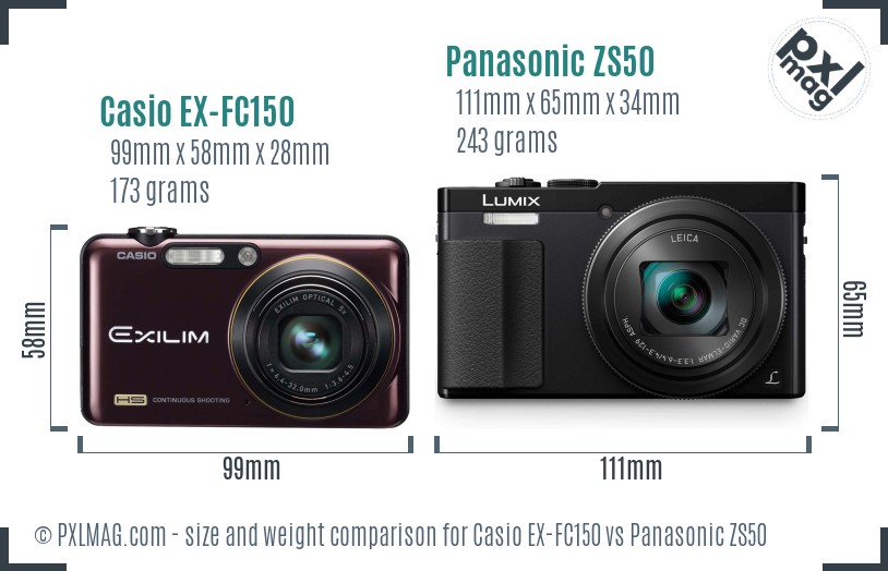 Casio EX-FC150 vs Panasonic ZS50 size comparison Casio EX-FC150 vs Panasonic ZS50 size comparison