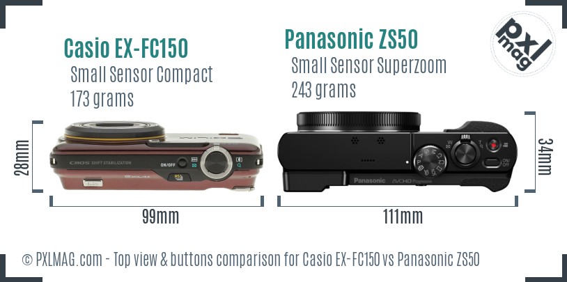 Casio EX-FC150 vs Panasonic ZS50 top view buttons comparison