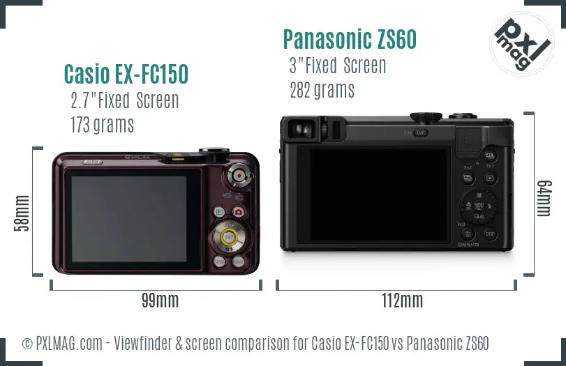 Casio EX-FC150 vs Panasonic ZS60 Screen and Viewfinder comparison