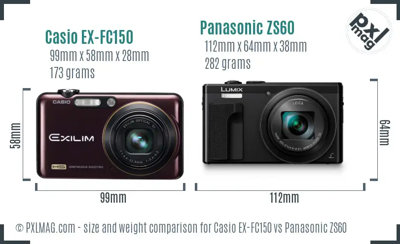 Casio EX-FC150 vs Panasonic ZS60 size comparison
