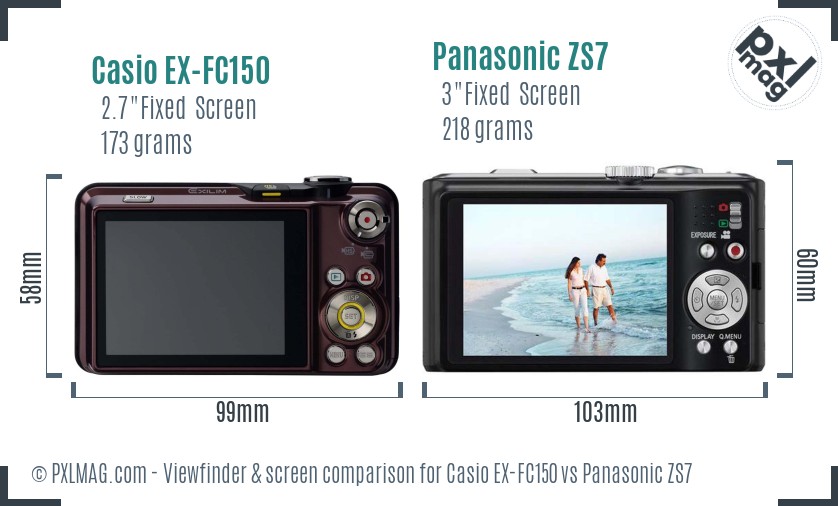 Casio EX-FC150 vs Panasonic ZS7 Screen and Viewfinder comparison