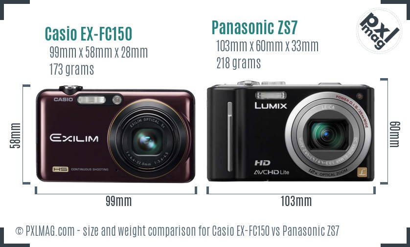 Casio EX-FC150 vs Panasonic ZS7 size comparison