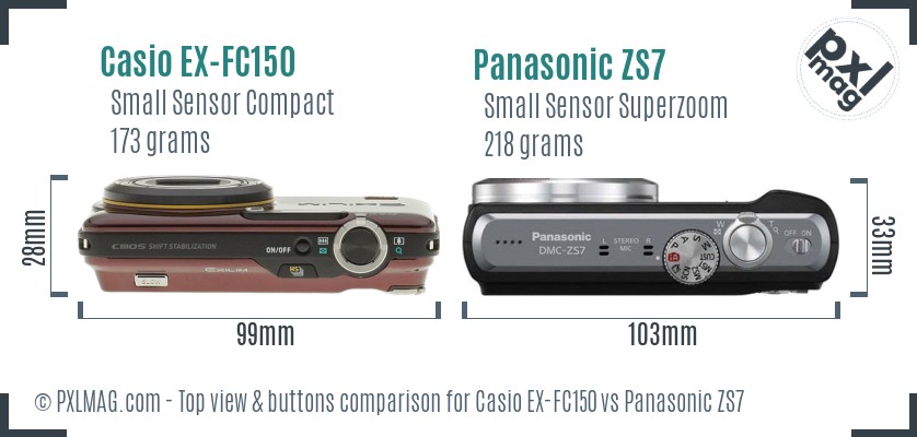 Casio EX-FC150 vs Panasonic ZS7 top view buttons comparison