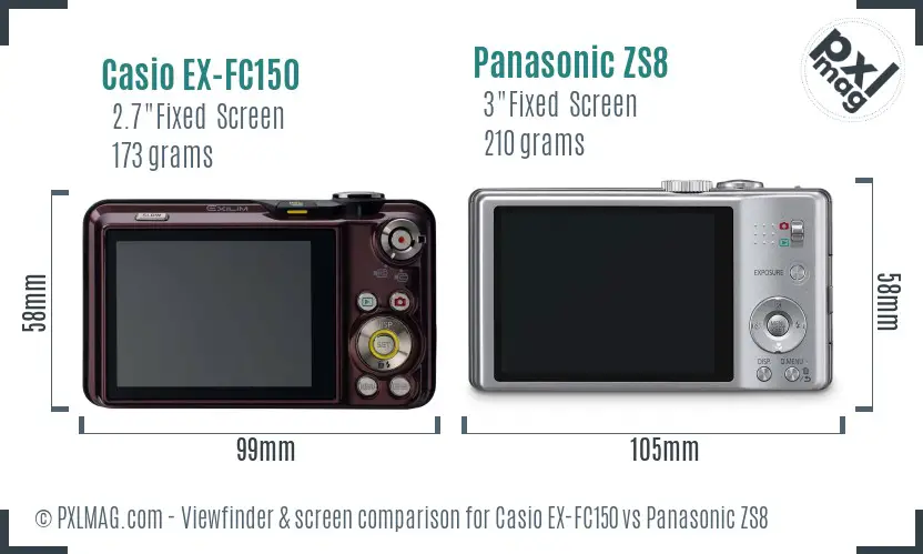 Casio EX-FC150 vs Panasonic ZS8 Screen and Viewfinder comparison