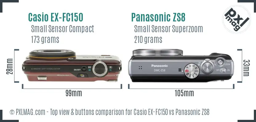 Casio EX-FC150 vs Panasonic ZS8 top view buttons comparison