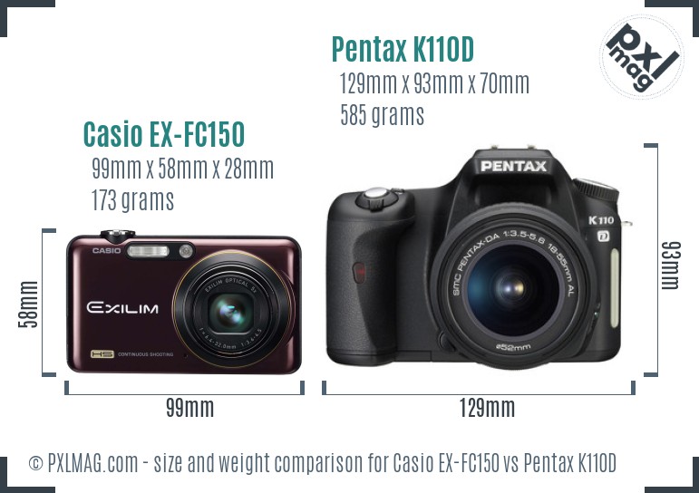 Casio EX-FC150 vs Pentax K110D size comparison