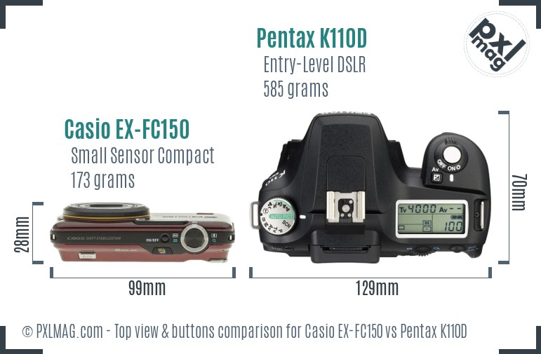 Casio EX-FC150 vs Pentax K110D top view buttons comparison