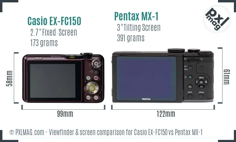 Casio EX-FC150 vs Pentax MX-1 Screen and Viewfinder comparison