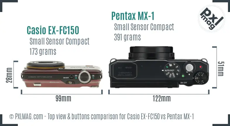 Casio EX-FC150 vs Pentax MX-1 top view buttons comparison
