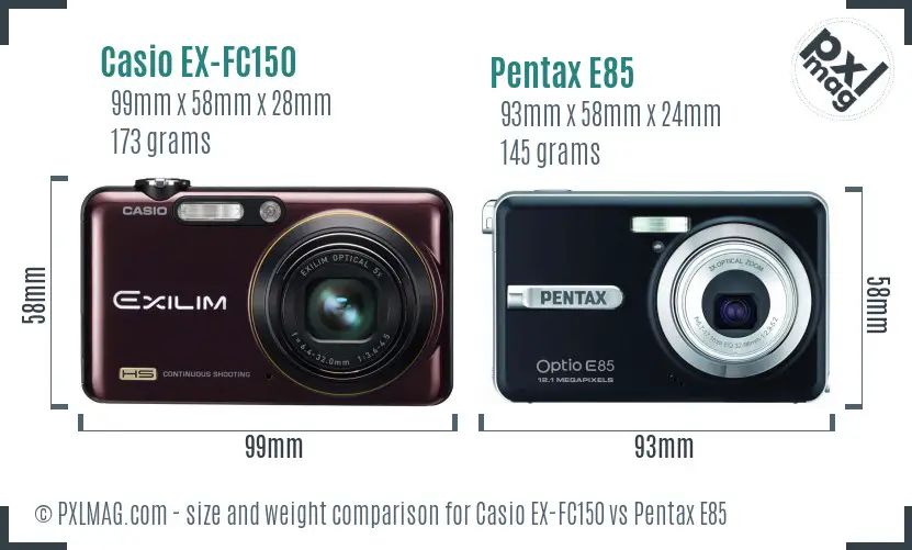 Casio EX-FC150 vs Pentax E85 size comparison