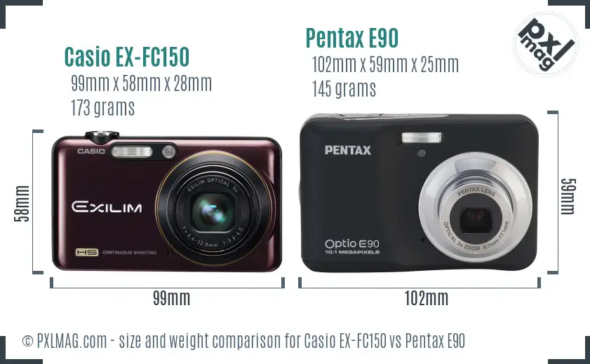 Casio EX-FC150 vs Pentax E90 size comparison Casio EX-FC150 vs Pentax E90 size comparison