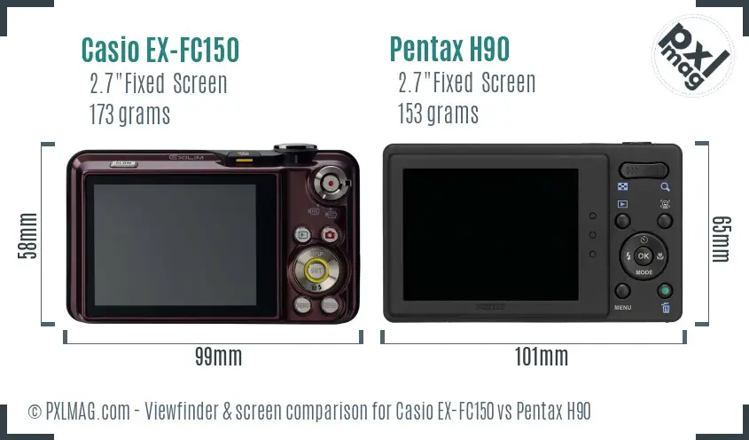 Casio EX-FC150 vs Pentax H90 Screen and Viewfinder comparison