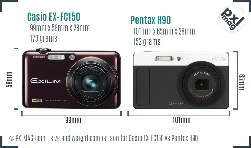 Casio EX-FC150 vs Pentax H90 size comparison