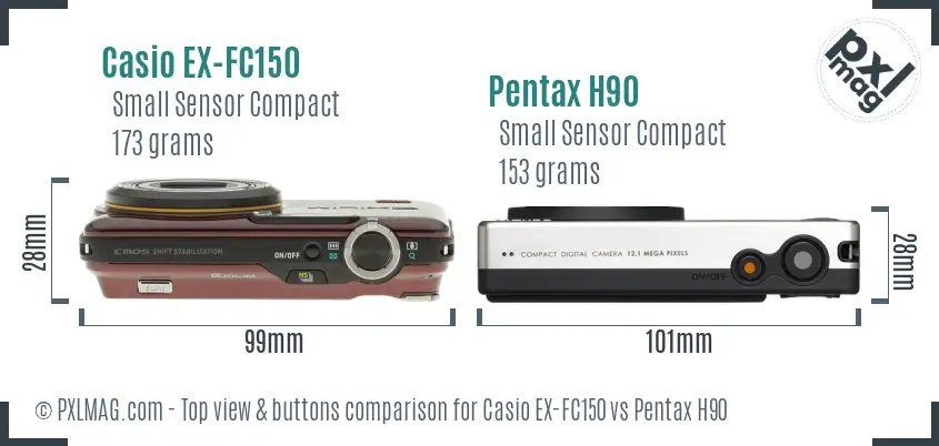 Casio EX-FC150 vs Pentax H90 top view buttons comparison