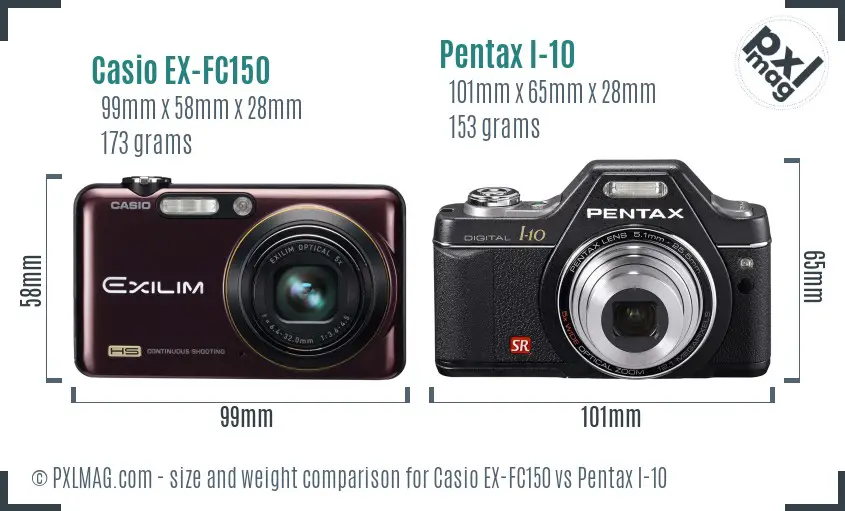 Casio EX-FC150 vs Pentax I-10 size comparison