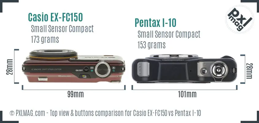 Casio EX-FC150 vs Pentax I-10 top view buttons comparison