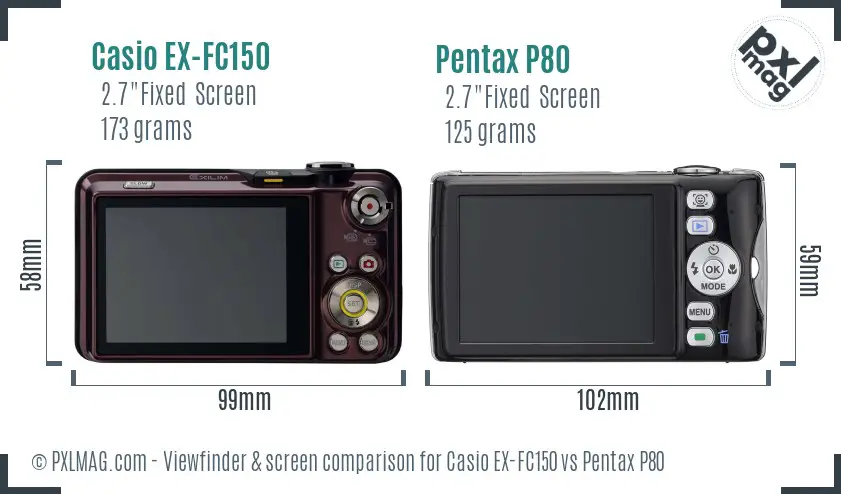 Casio EX-FC150 vs Pentax P80 Screen and Viewfinder comparison