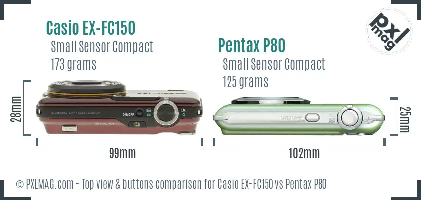 Casio EX-FC150 vs Pentax P80 top view buttons comparison
