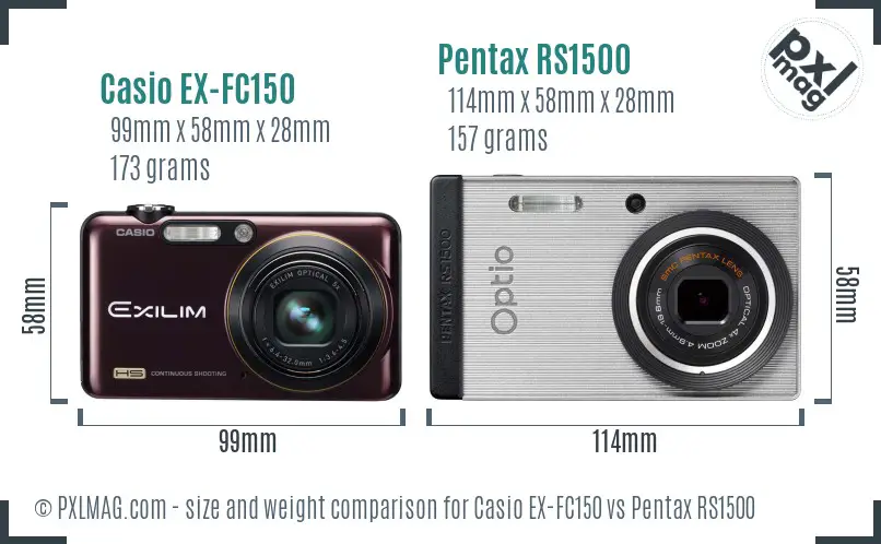 Casio EX-FC150 vs Pentax RS1500 size comparison Casio EX-FC150 vs Pentax RS1500 size comparison