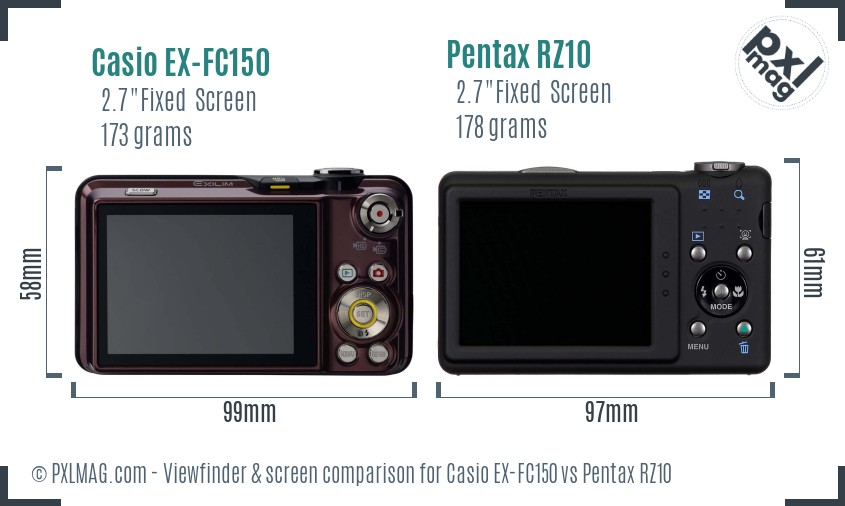 Casio EX-FC150 vs Pentax RZ10 Screen and Viewfinder comparison